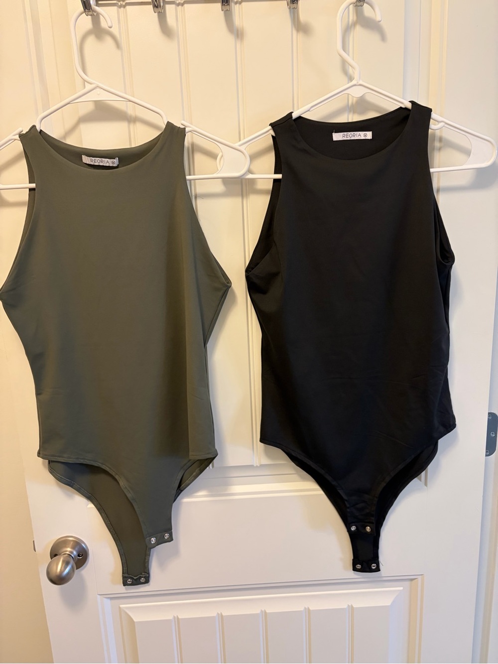 One-Piece Bodysuits in Olive and Black - Set of 2